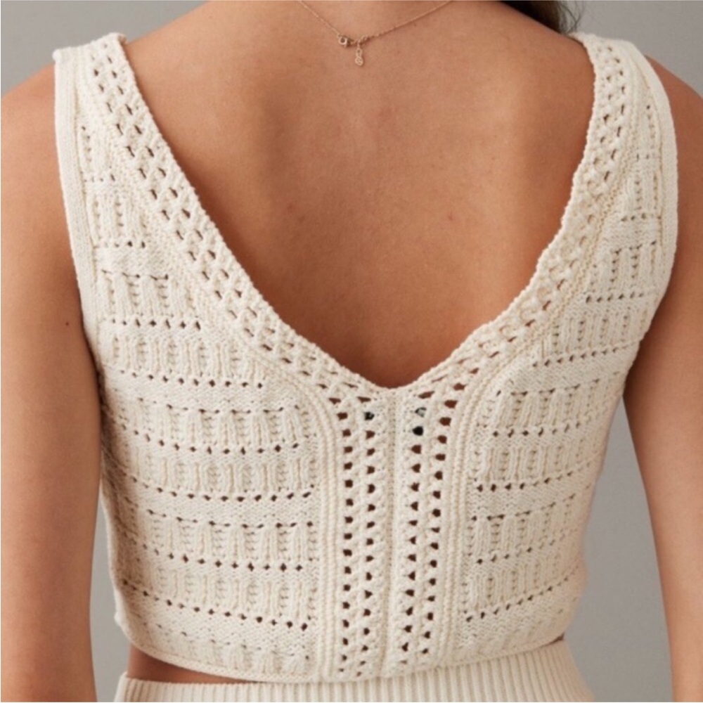 American Eagle Cropped Lace Up Knit Crochet Tank Top - Picture 2 of 6